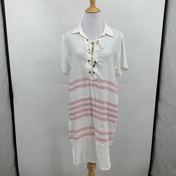 Rails Dress Womens M Medium Multi Linen Blend Rocky Stripe Lace Up Short Sleeve - Picture 2 of 11